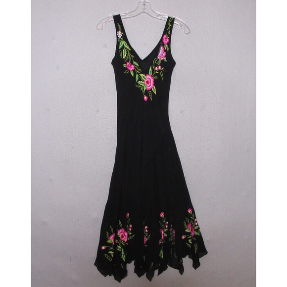 Y2K‎ 90s Vintage Sue Wong Dress 2 Embroidered Floral Silk Boho Grunge Fairy - Picture 2 of 16
